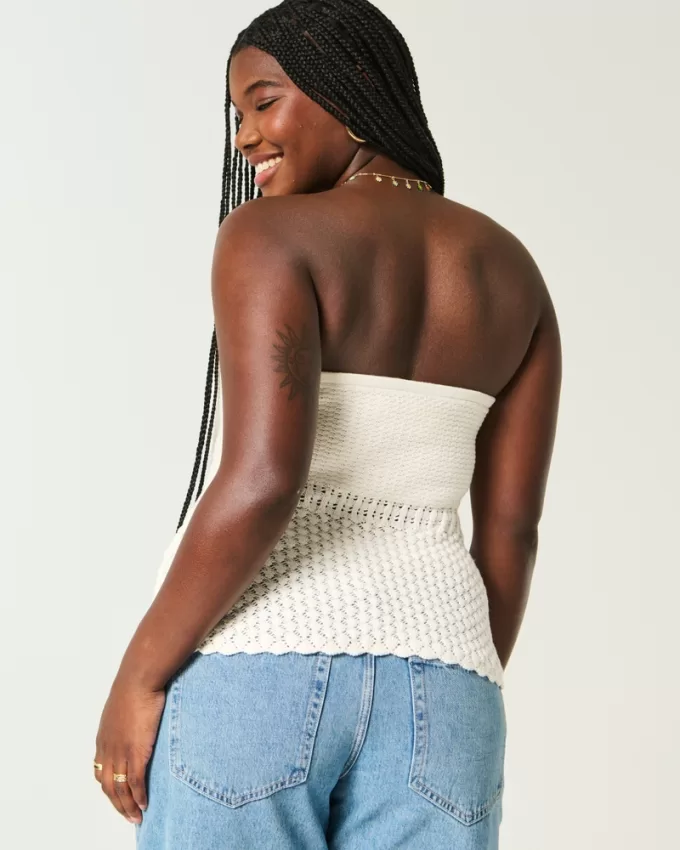 Crochet-Style Sweater Tube Top,Crochet-Style Sweater Tube Top