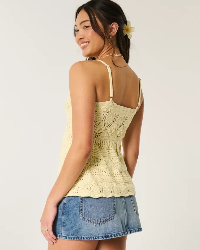 Crochet-Style Tie-Front Sweater Tank,Crochet-Style Tie-Front Sweater Tank