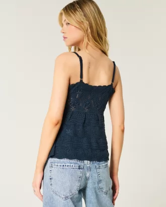 Crochet-Style Tie-Front Sweater Tank,Crochet-Style Tie-Front Sweater Tank