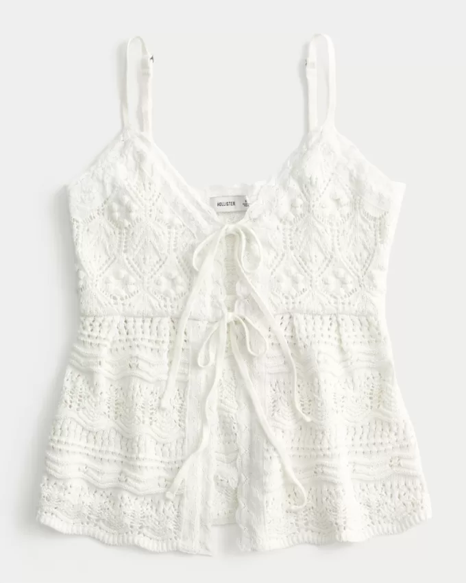 Crochet-Style Tie-Front Sweater Tank,Crochet-Style Tie-Front Sweater Tank