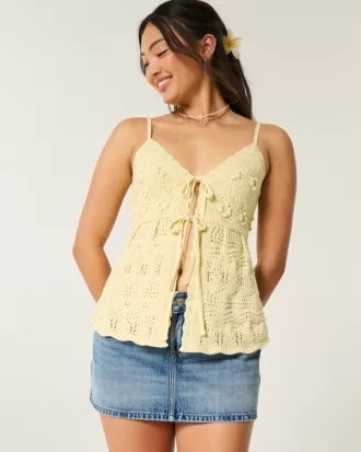 Crochet-Style Tie-Front Sweater Tank,Crochet-Style Tie-Front Sweater Tank