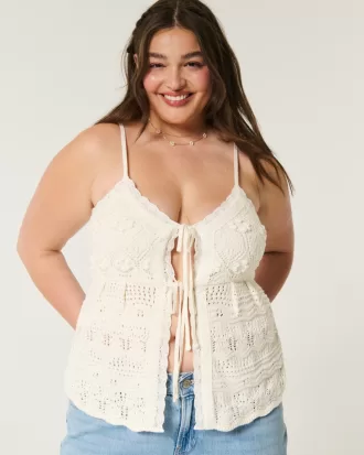 Crochet-Style Tie-Front Sweater Tank,Crochet-Style Tie-Front Sweater Tank