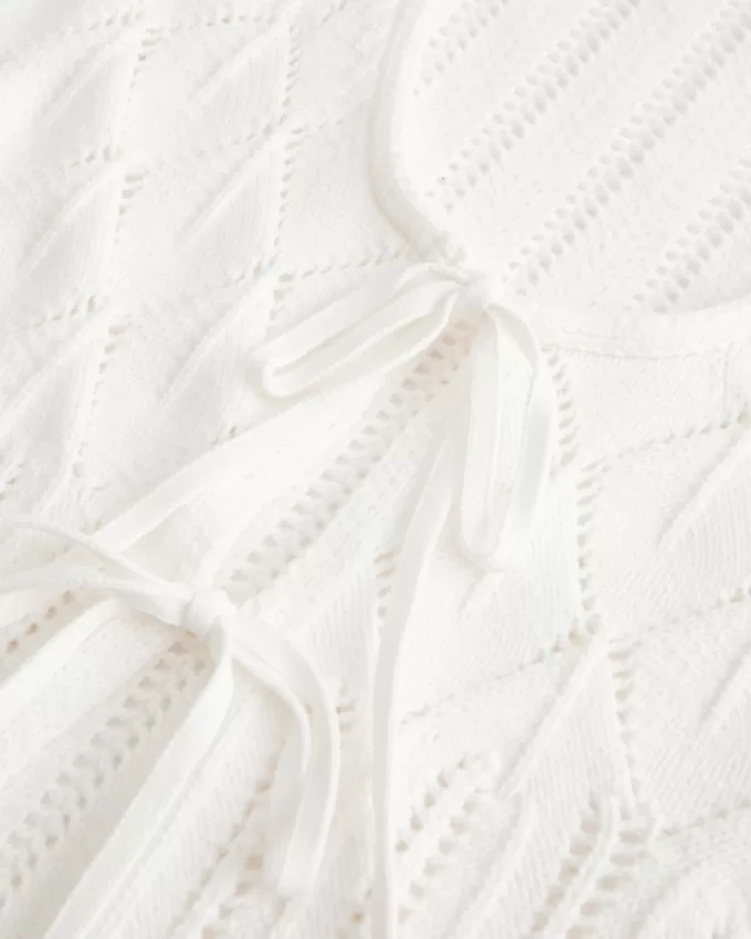 Crochet-Style Tie-Front Textured Sweater,Crochet-Style Tie-Front Textured Sweater