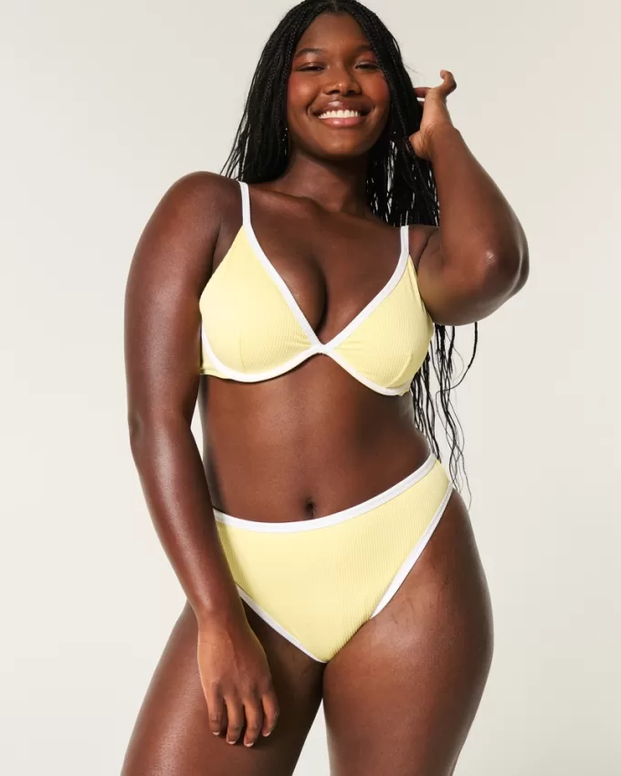 Curvy High-Leg High-Waist Ribbed Cheeky Bikini Bottom,Curvy High-Leg High-Waist Ribbed Cheeky Bikini Bottom