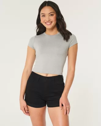 Curvy High-Rise Black Denim Shorts 3″,Curvy High-Rise Black Denim Shorts 3″