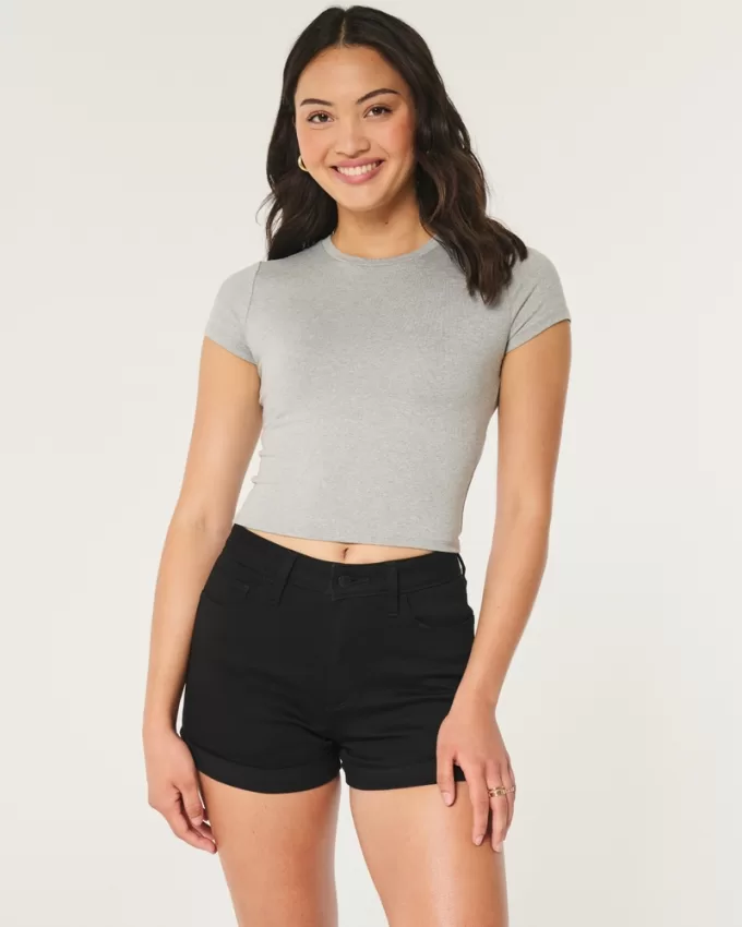 Curvy High-Rise Black Denim Shorts 3″,Curvy High-Rise Black Denim Shorts 3″