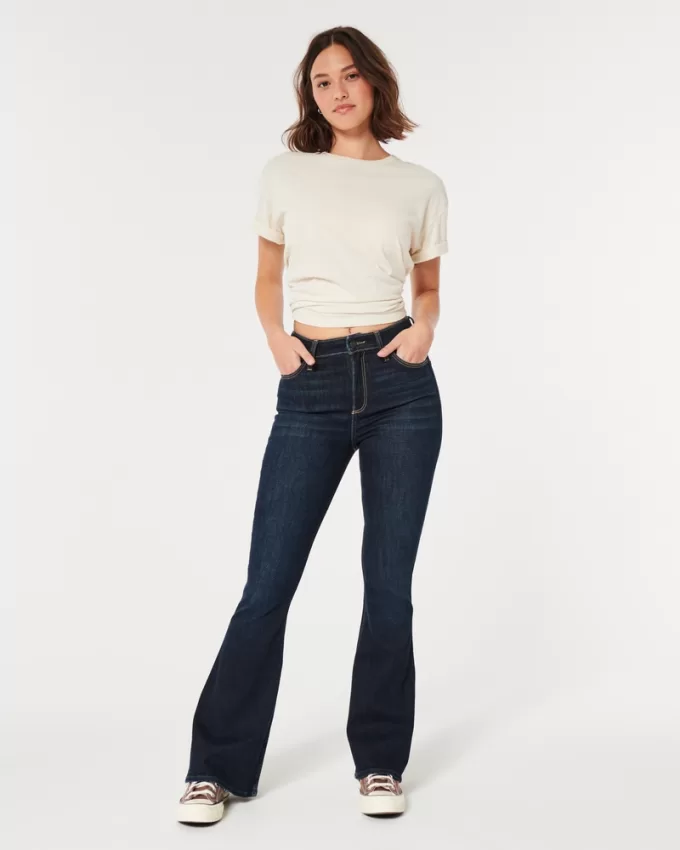 Curvy High-Rise Dark Wash Flare Jeans,Curvy High-Rise Dark Wash Flare Jeans