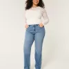 Curvy High-Rise Medium Wash Straight Jeans,Curvy High-Rise Medium Wash Straight Jeans