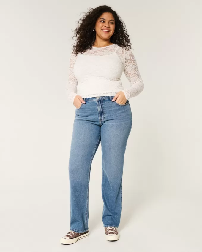 Curvy High-Rise Medium Wash Straight Jeans,Curvy High-Rise Medium Wash Straight Jeans
