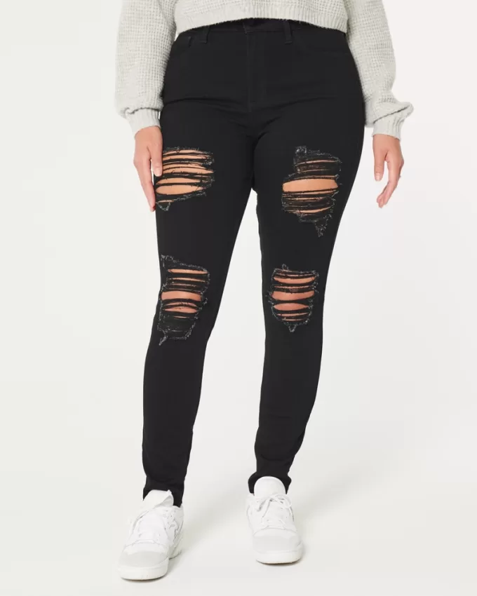 Curvy High-Rise Ripped Black Super Skinny Jeans,Curvy High-Rise Ripped Black Super Skinny Jeans