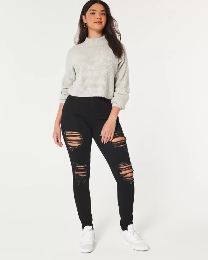 Curvy High-Rise Ripped Black Super Skinny Jeans,Curvy High-Rise Ripped Black Super Skinny Jeans