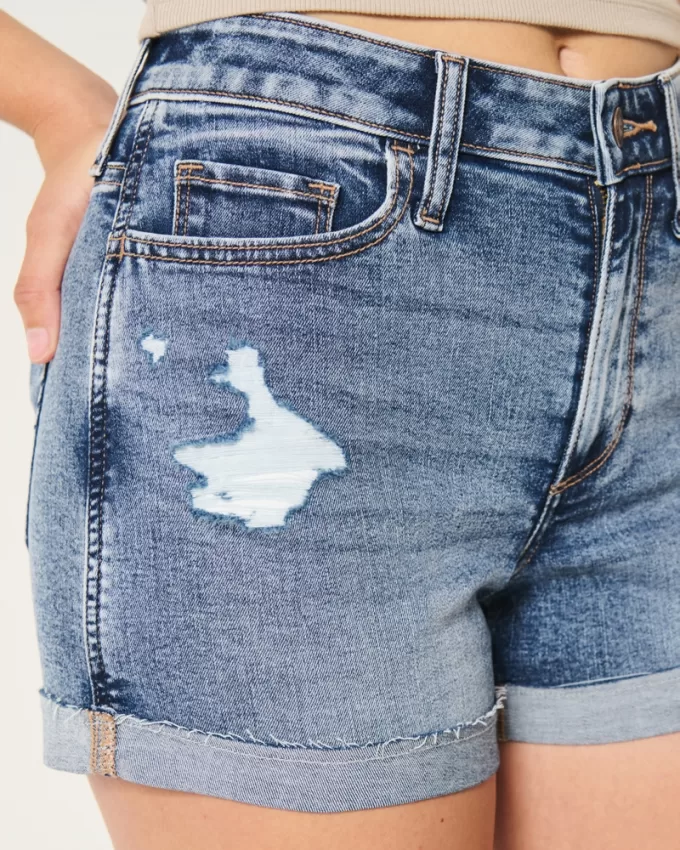 Curvy High-Rise Ripped Dark Wash Denim Shorts 3″,Curvy High-Rise Ripped Dark Wash Denim Shorts 3″