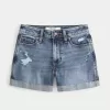 Curvy High-Rise Ripped Dark Wash Denim Shorts 3″,Curvy High-Rise Ripped Dark Wash Denim Shorts 3″