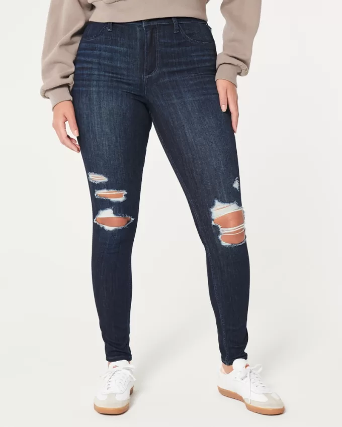 Curvy High-Rise Ripped Dark Wash Jean Leggings,Curvy High-Rise Ripped Dark Wash Jean Leggings