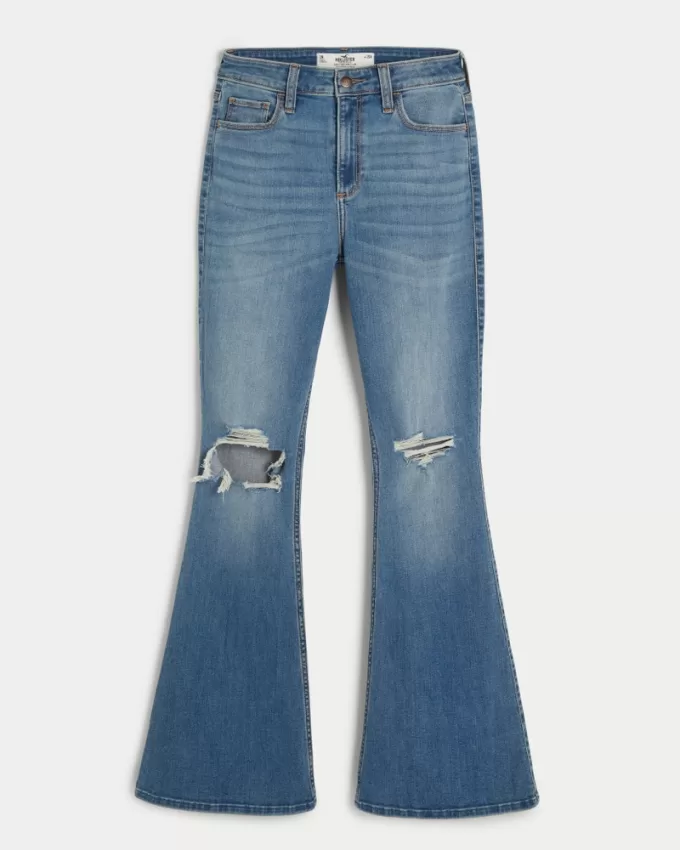 Curvy High-Rise Ripped Medium Wash Flare Jeans,Curvy High-Rise Ripped Medium Wash Flare Jeans