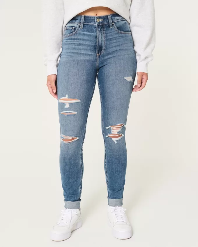Curvy High-Rise Ripped Medium Wash Super Skinny Jeans,Curvy High-Rise Ripped Medium Wash Super Skinny Jeans