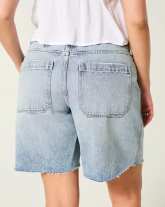 Curvy Low-Rise Light Wash Distressed Baggy Jort,Curvy Low-Rise Light Wash Distressed Baggy Jort
