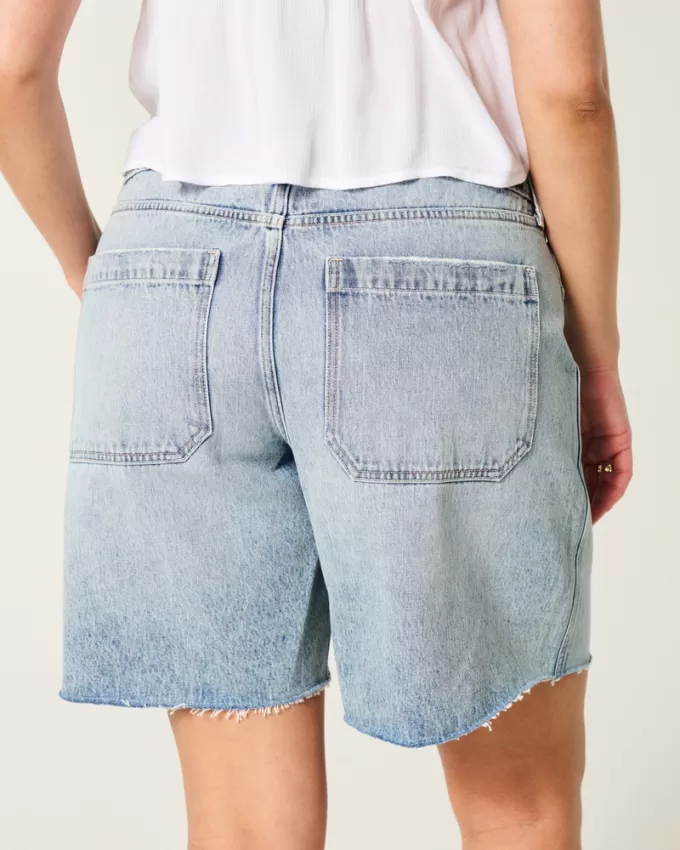 Curvy Low-Rise Light Wash Distressed Baggy Jort,Curvy Low-Rise Light Wash Distressed Baggy Jort