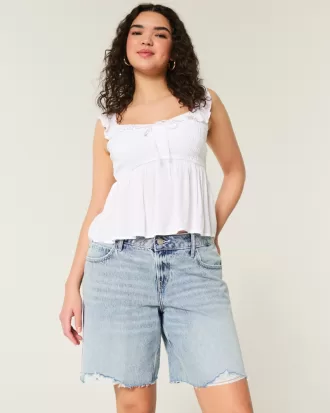 Curvy Low-Rise Light Wash Distressed Baggy Jort,Curvy Low-Rise Light Wash Distressed Baggy Jort