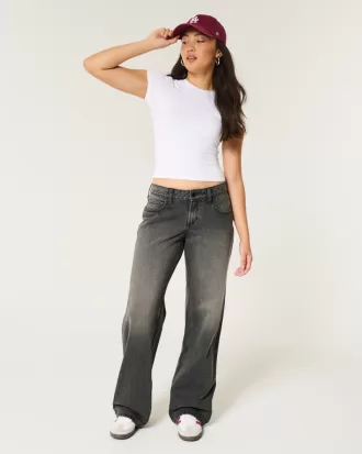 Curvy Low-Rise Washed Black Baggy Jeans,Curvy Low-Rise Washed Black Baggy Jeans