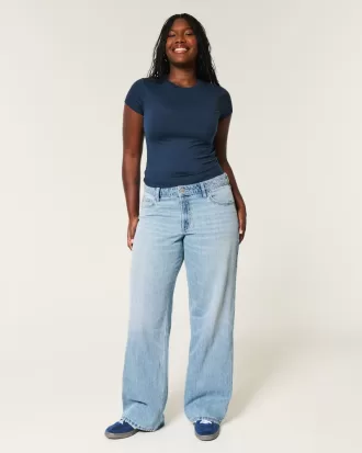Curvy Mid-Rise Light Wash Baggy Jeans,Curvy Mid-Rise Light Wash Baggy Jeans