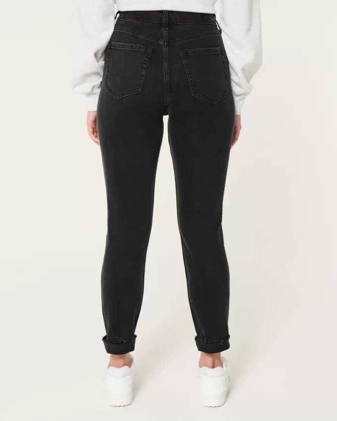 Curvy Ultra High-Rise Ripped Black Mom Jeans,Curvy Ultra High-Rise Ripped Black Mom Jeans