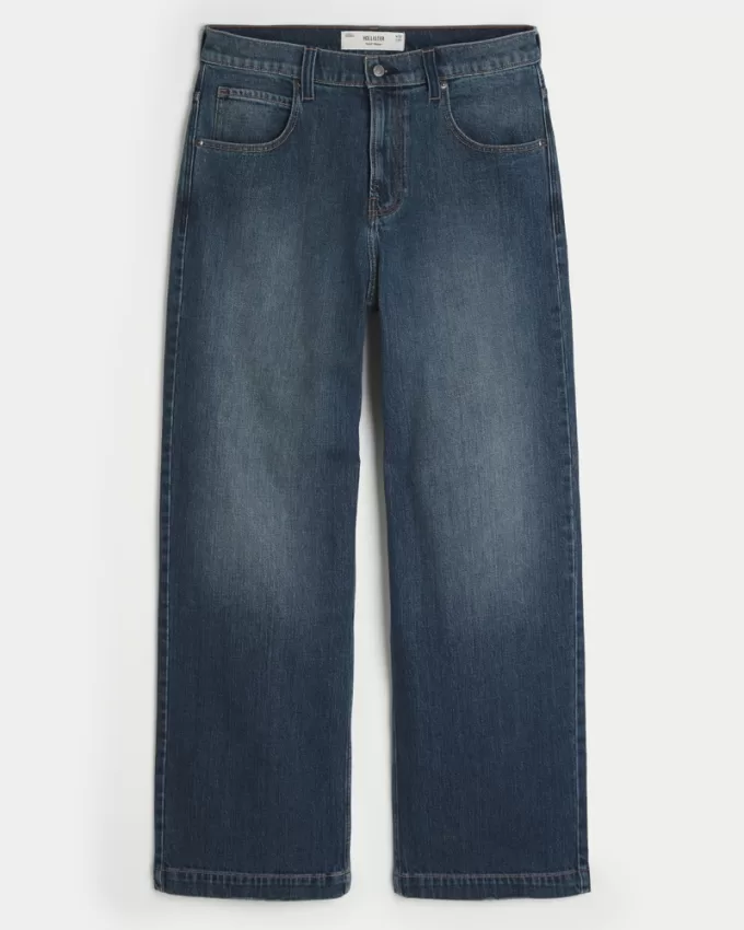 Dark Wash Logo Embroidery Super Baggy Jeans,Dark Wash Logo Embroidery Super Baggy Jeans