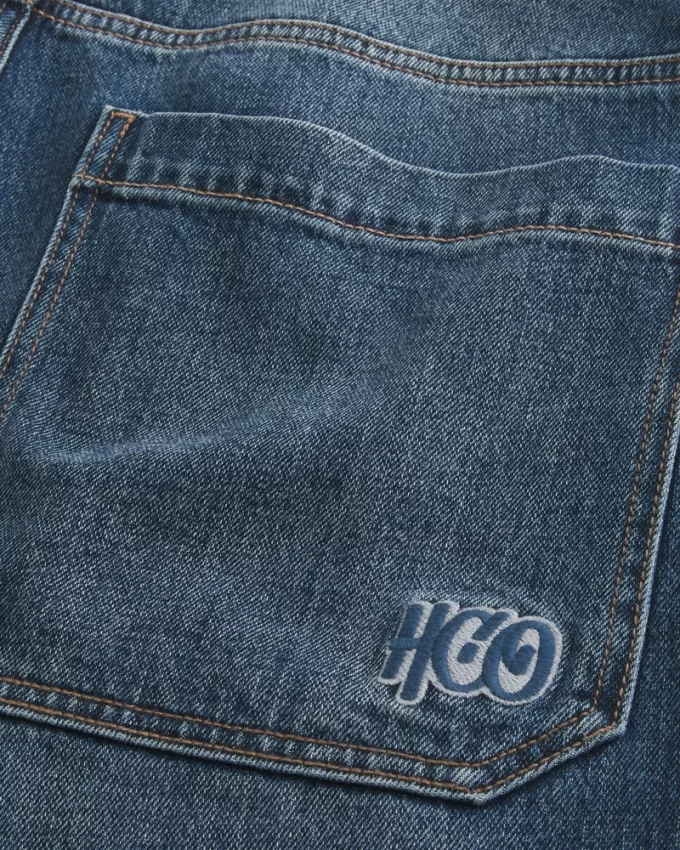 Dark Wash Logo Embroidery Super Baggy Jeans,Dark Wash Logo Embroidery Super Baggy Jeans