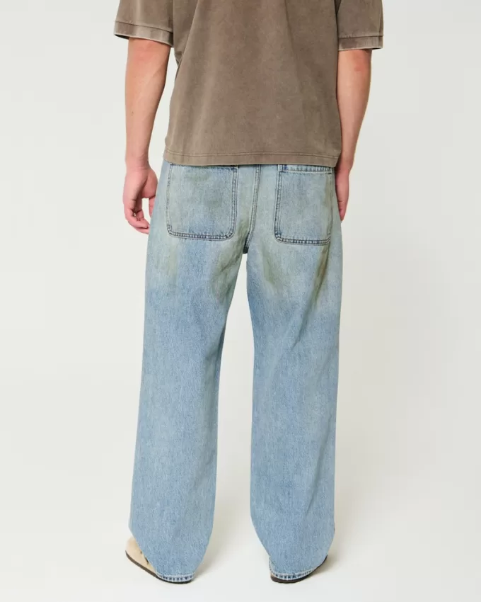 Distressed Greased Medium Wash Baggy Jeans,Distressed Greased Medium Wash Baggy Jeans