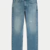 Distressed Medium Wash Straight Jeans,Distressed Medium Wash Straight Jeans