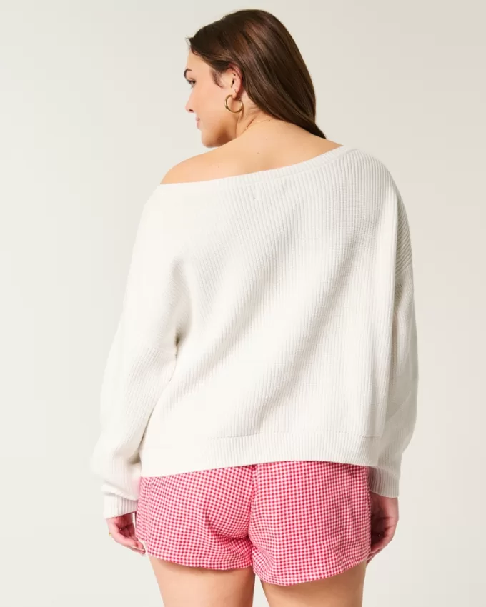 Easy Berry Graphic Off-the-Shoulder Sweater,Easy Berry Graphic Off-the-Shoulder Sweater