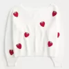Easy Berry Graphic Off-the-Shoulder Sweater,Easy Berry Graphic Off-the-Shoulder Sweater