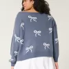 Easy Bow Graphic Off-the-Shoulder Sweater,Easy Bow Graphic Off-the-Shoulder Sweater
