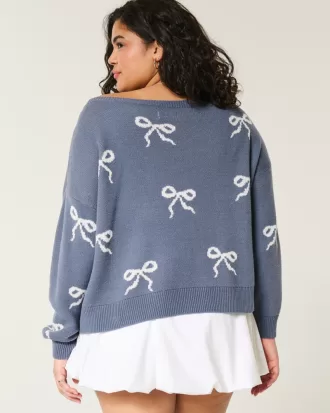 Easy Bow Graphic Off-the-Shoulder Sweater,Easy Bow Graphic Off-the-Shoulder Sweater