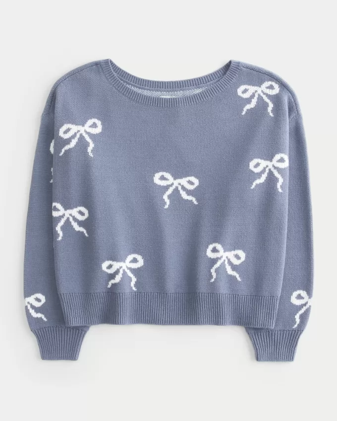 Easy Bow Graphic Off-the-Shoulder Sweater,Easy Bow Graphic Off-the-Shoulder Sweater