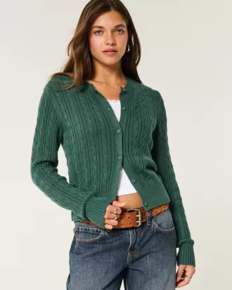 Easy Cable-Knit Crew Cardigan,Easy Cable-Knit Crew Cardigan