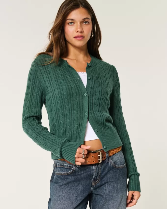 Easy Cable-Knit Crew Cardigan,Easy Cable-Knit Crew Cardigan
