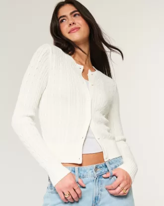 Easy Cable-Knit Crew Cardigan,Easy Cable-Knit Crew Cardigan
