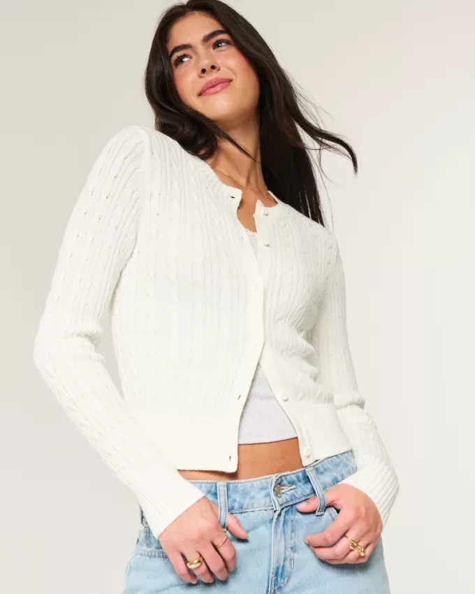 Easy Cable-Knit Crew Cardigan,Easy Cable-Knit Crew Cardigan