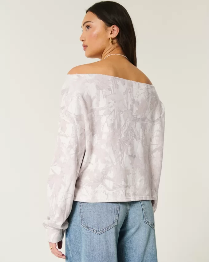 Easy Double Off-the-Shoulder Camo Pattern Sweatshirt,Easy Double Off-the-Shoulder Camo Pattern Sweatshirt