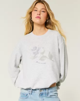 Easy Flower Graphic Crew Sweatshirt,Easy Flower Graphic Crew Sweatshirt