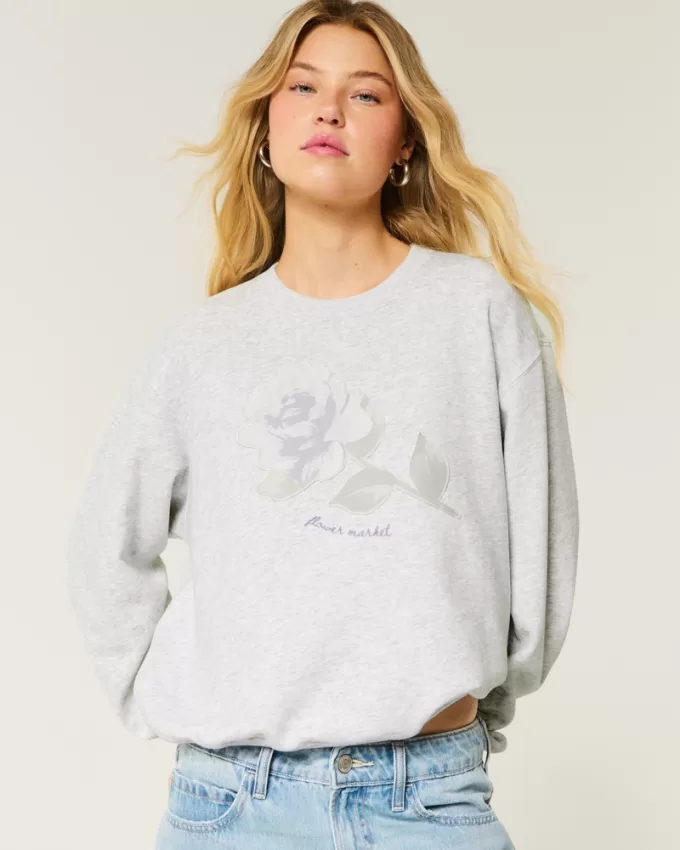 Easy Flower Graphic Crew Sweatshirt,Easy Flower Graphic Crew Sweatshirt