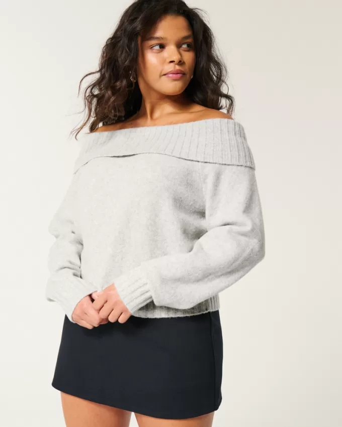 Easy Foldover Off-the-Shoulder Sweater,Easy Foldover Off-the-Shoulder Sweater