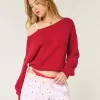 Easy Heart Pattern Off-the-Shoulder Sweater,Easy Heart Pattern Off-the-Shoulder Sweater