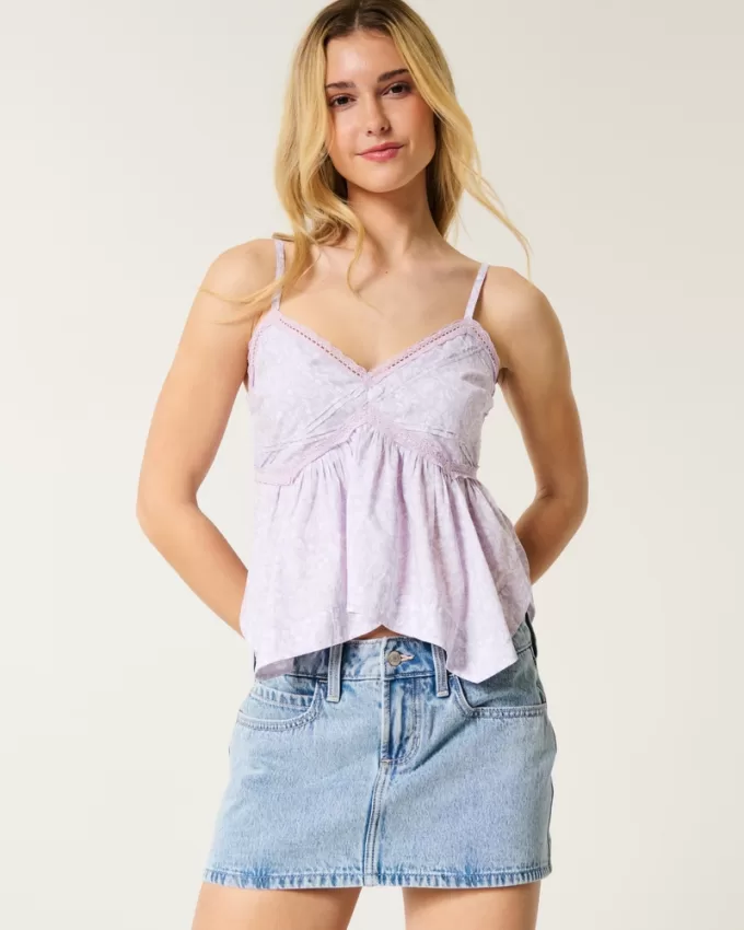 Easy Lace Trim Babydoll Top,Easy Lace Trim Babydoll Top
