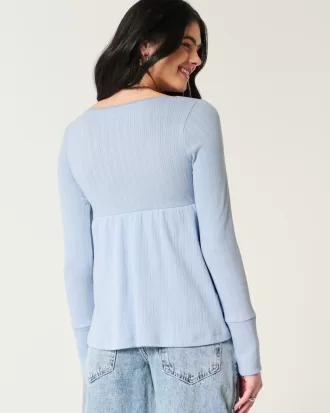 Easy Long-Sleeve Pointelle Babydoll Top,Easy Long-Sleeve Pointelle Babydoll Top