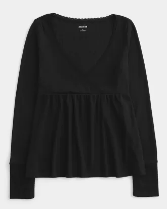 Easy Long-Sleeve Pointelle Babydoll Top,Easy Long-Sleeve Pointelle Babydoll Top