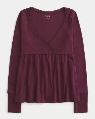 Easy Long-Sleeve Pointelle Babydoll Top,Easy Long-Sleeve Pointelle Babydoll Top