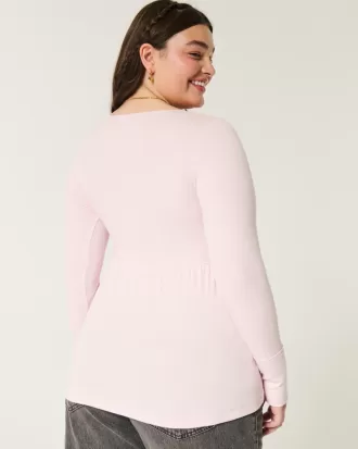 Easy Long-Sleeve Square-Neck Babydoll Top,Easy Long-Sleeve Square-Neck Babydoll Top