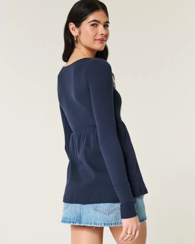 Easy Long-Sleeve Square-Neck Babydoll Top,Easy Long-Sleeve Square-Neck Babydoll Top